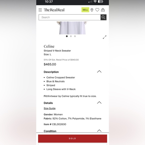 CELINE Paris 'MARIN' OPEN-COLLAR SWEATER IN COTTON - Picture 11 of 17